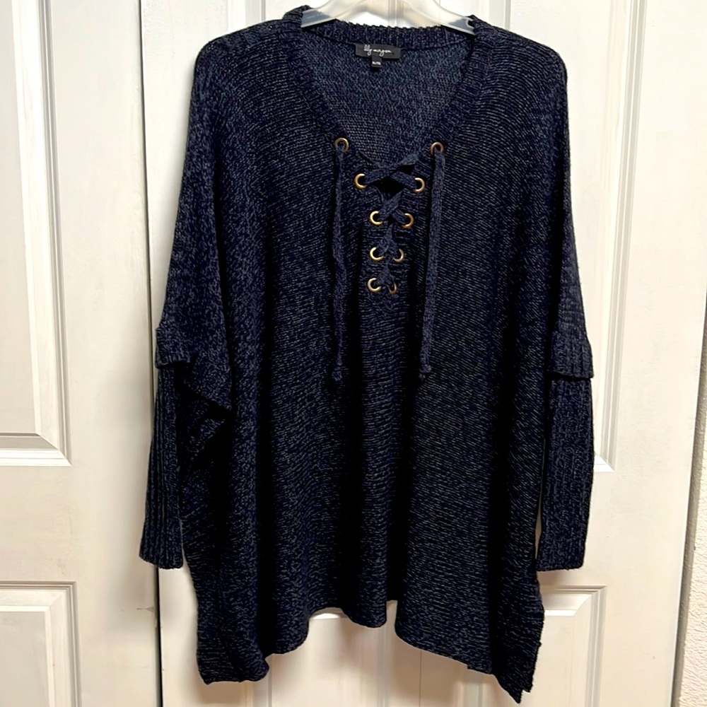Lily Morgan Dark Blue Box Cut Acrylic Cotton Pull Over Shrug Sweater Size XL